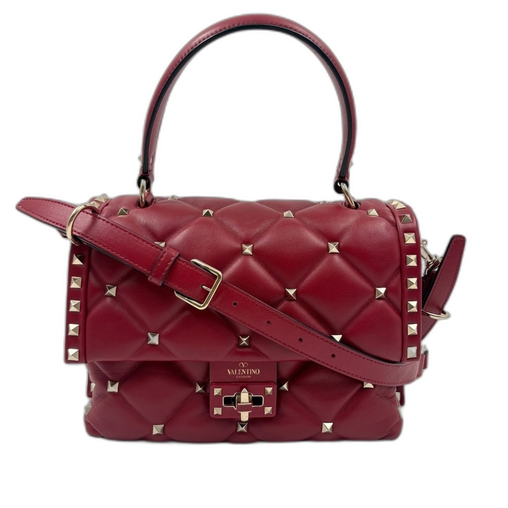 VALENTINO Canvas Studded Handbag Shoulder Bag Red